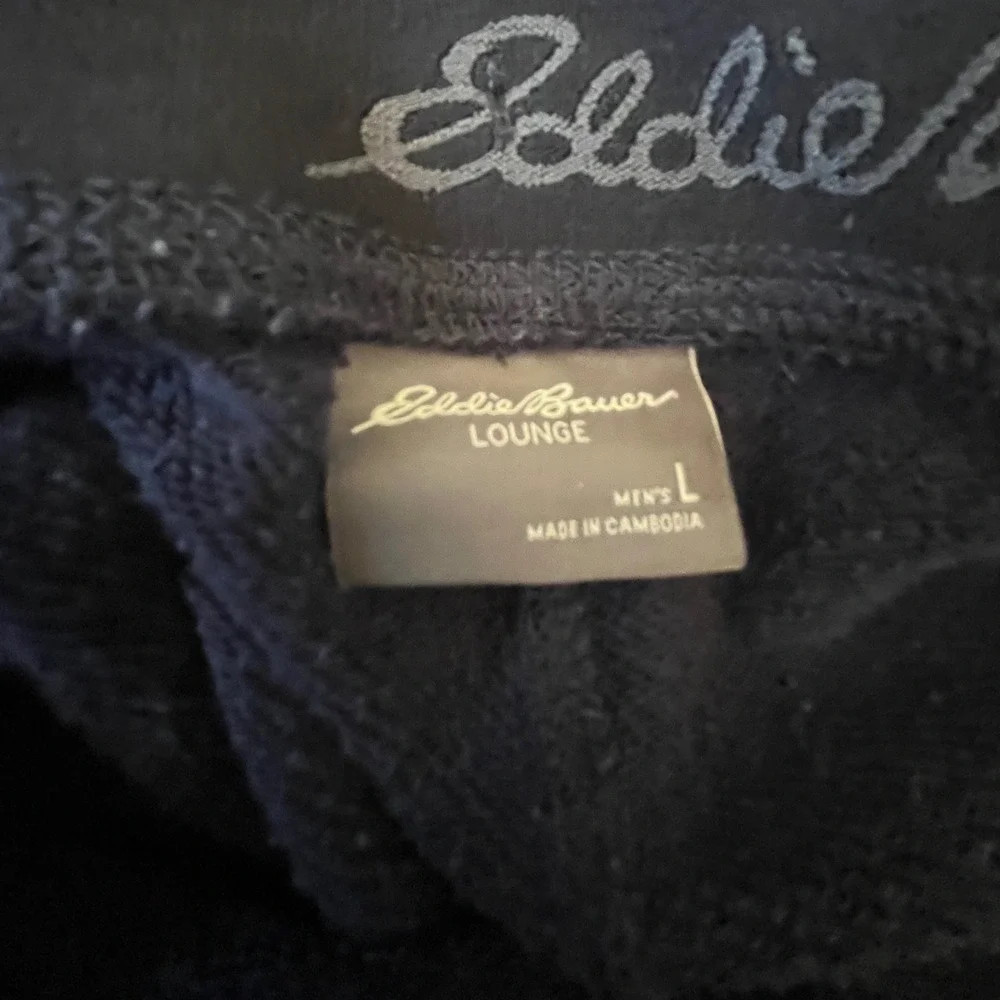 Eddie Bauer Lounge Mens Large Navy Blue Cotton‎ Blend Fleece Jogger Sweatpants